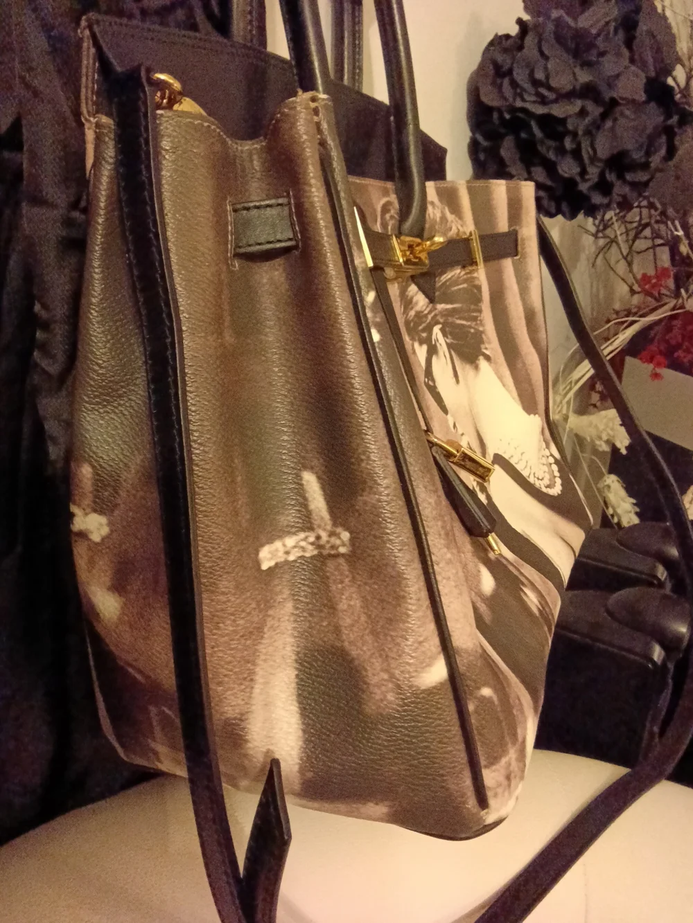 Vtg. Bagghy Leather-Trim Printed Audrey Hepburn Tote